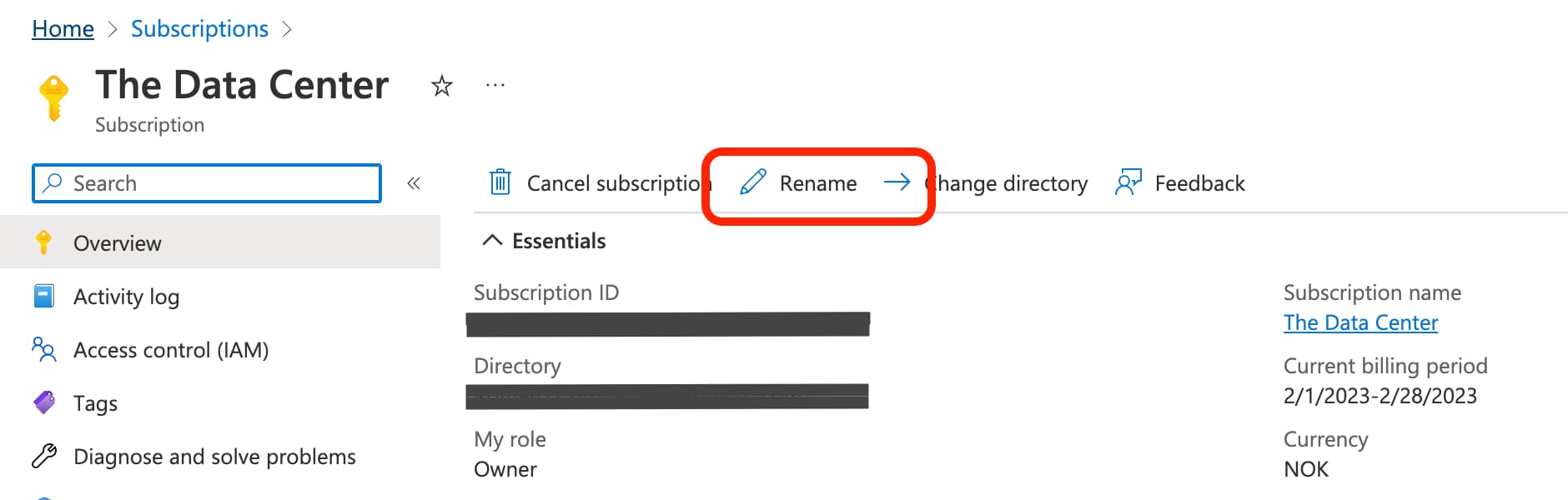 Renaming subscriptions